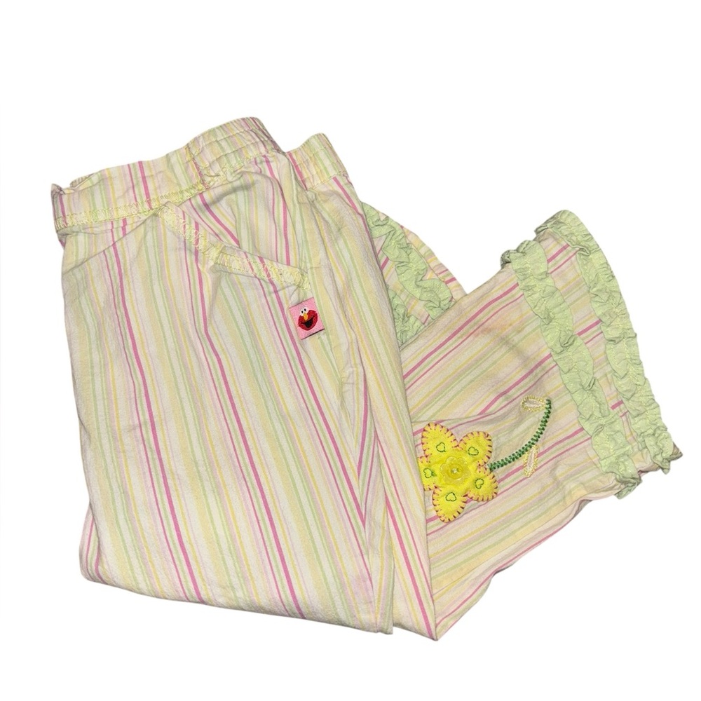 Vintage Y2K Sesame Street Elmo Striped Capri Pants With Flower 3T